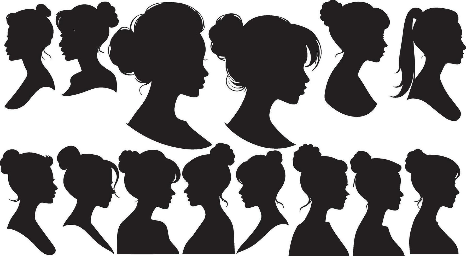 women id silhouette portraits set vector