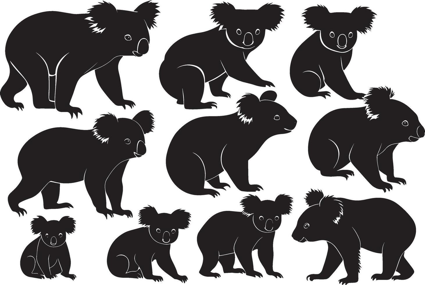 set of a koala silhouette vector illustration