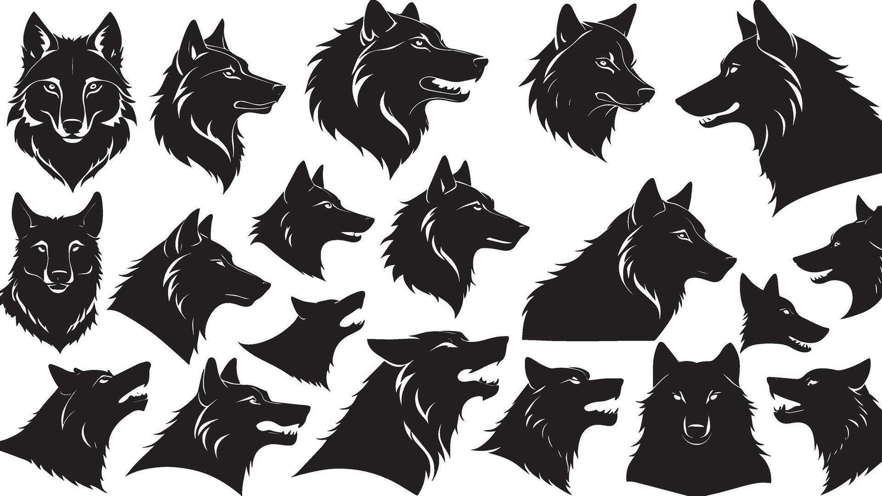 conjunto de un lobo cabeza silueta vector