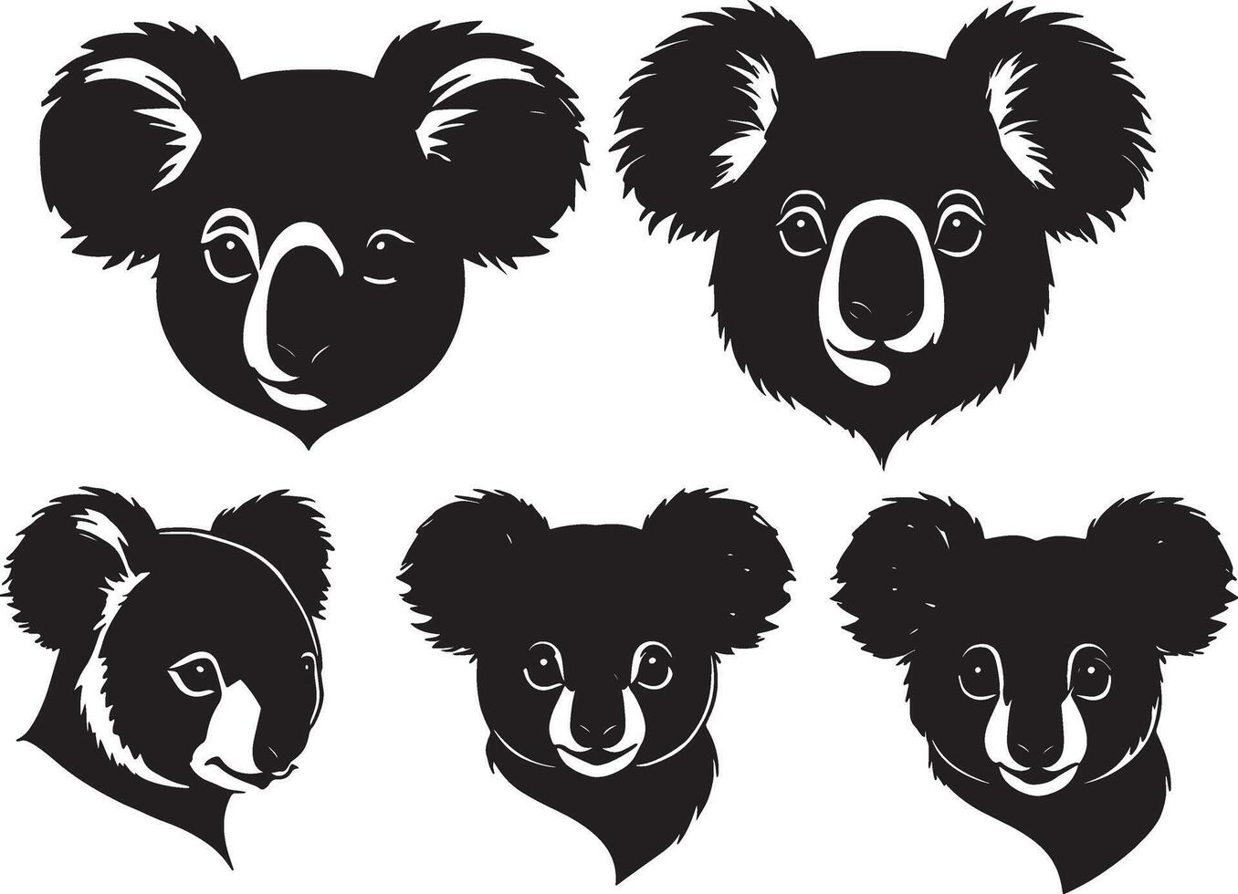 set of a koala head silhouette vector illustration