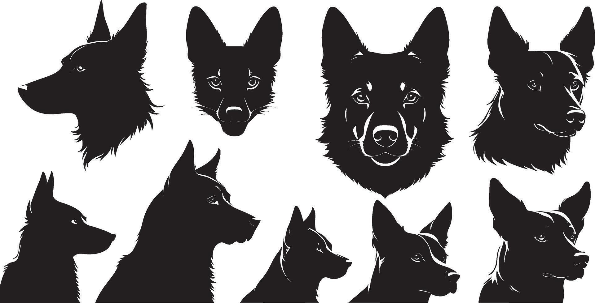 set of a dog head silhouette vector illustration.