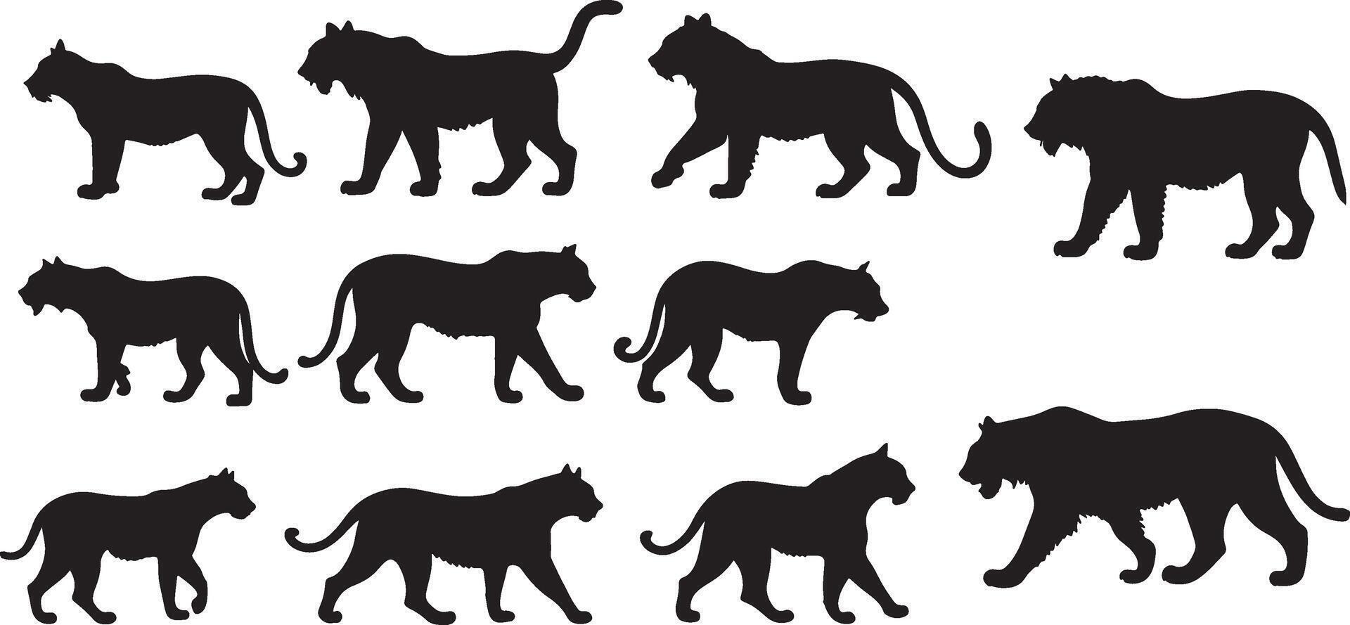 set of a tiger silhouette vector illustration