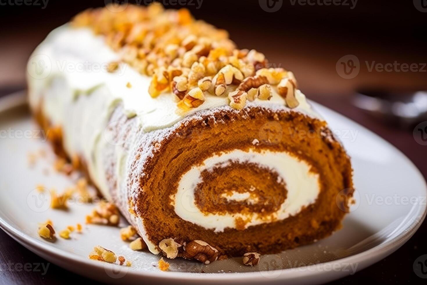 AI generated A delicious pumpkin roll cake with cream cheese filling. Generative AI photo