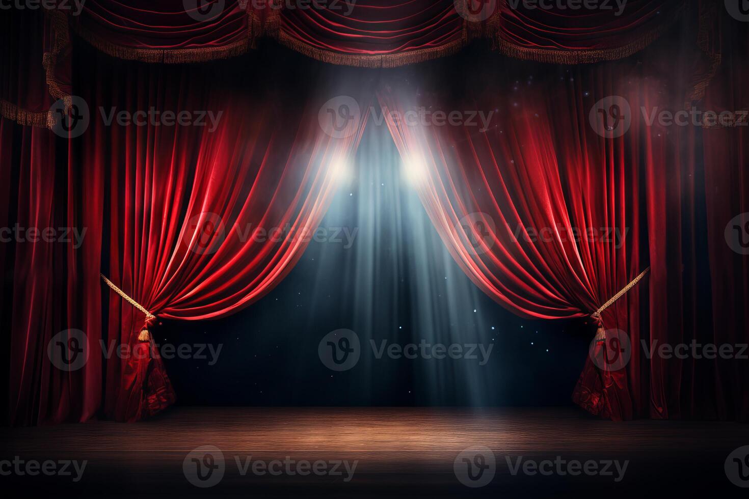 AI generated Theater curtains opening for a captivating show. Generative AI photo