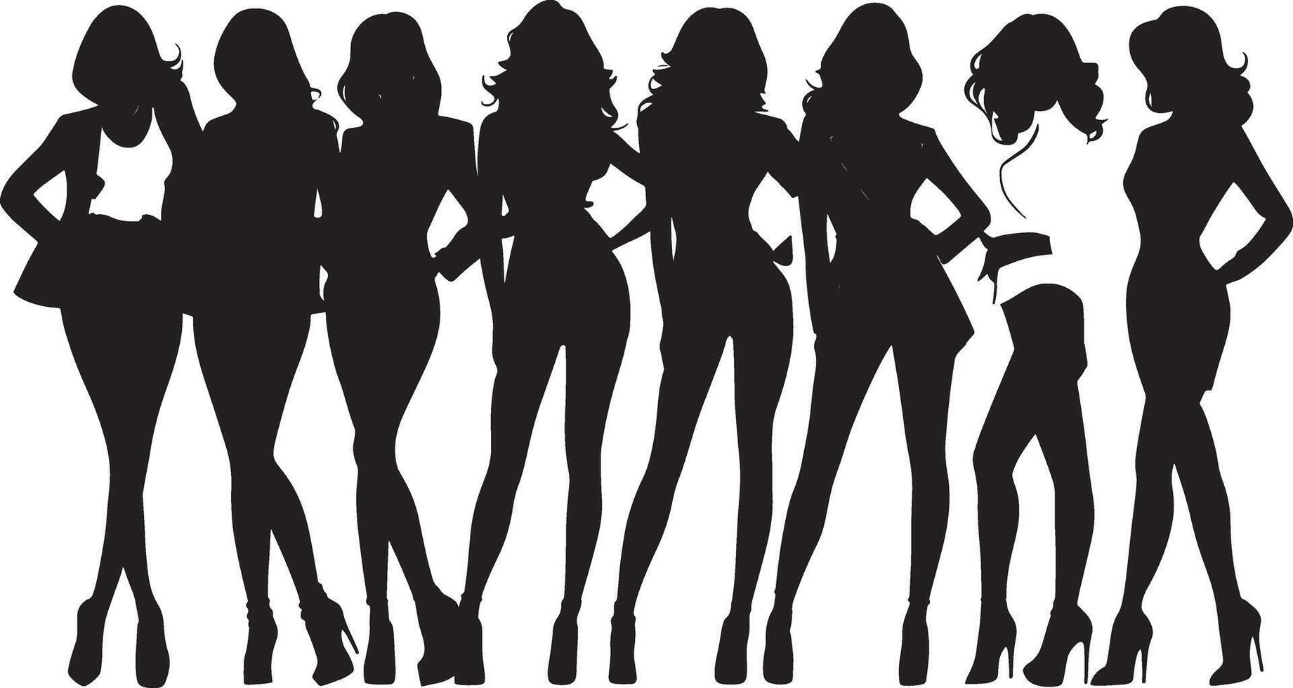 set of silhouette fashion girls vector