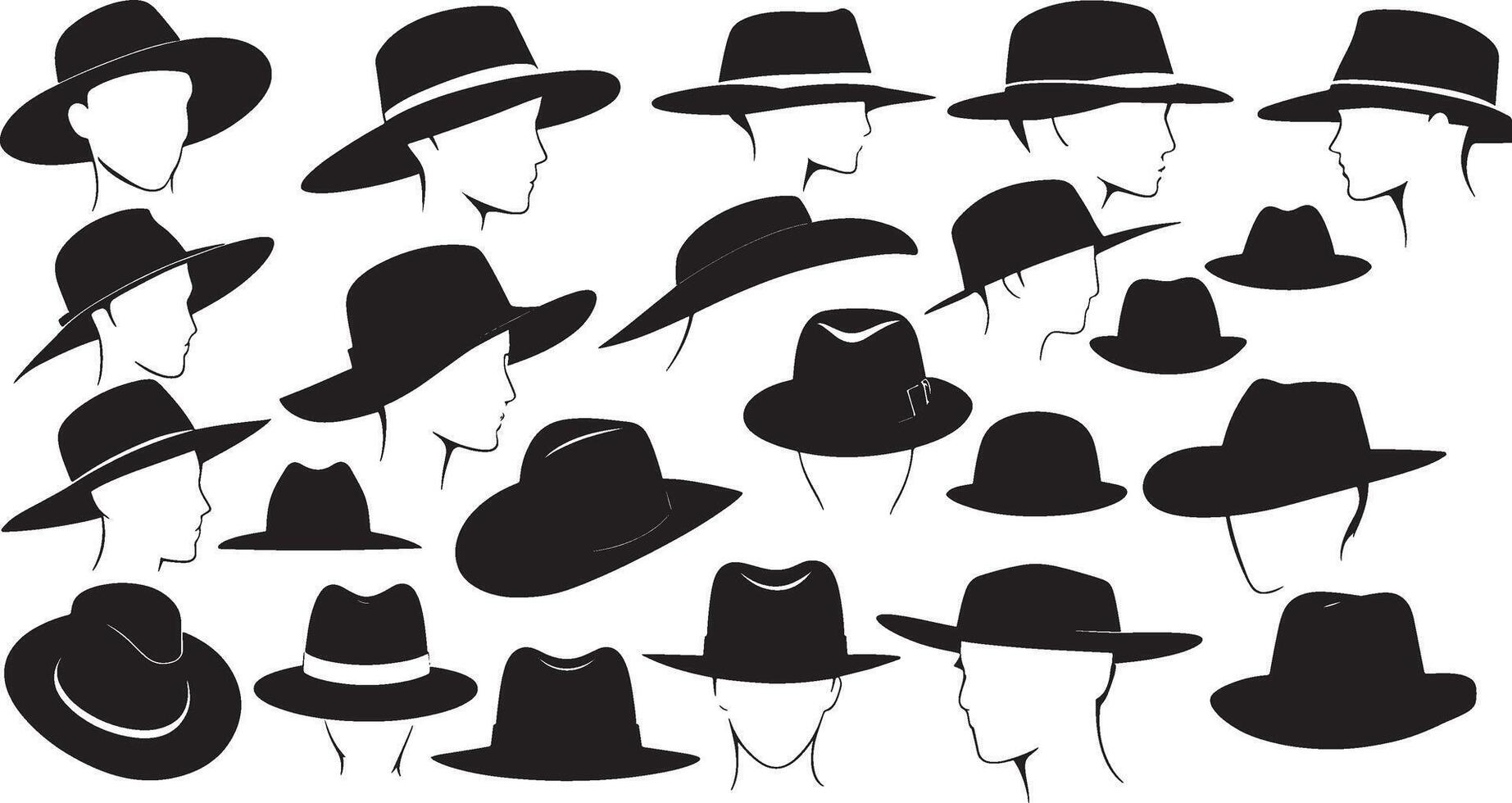 set of silhouettes hats vector illustration