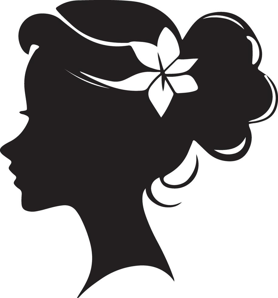 Black vector beautiful woman profile silhouette - fashion or beauty illustration