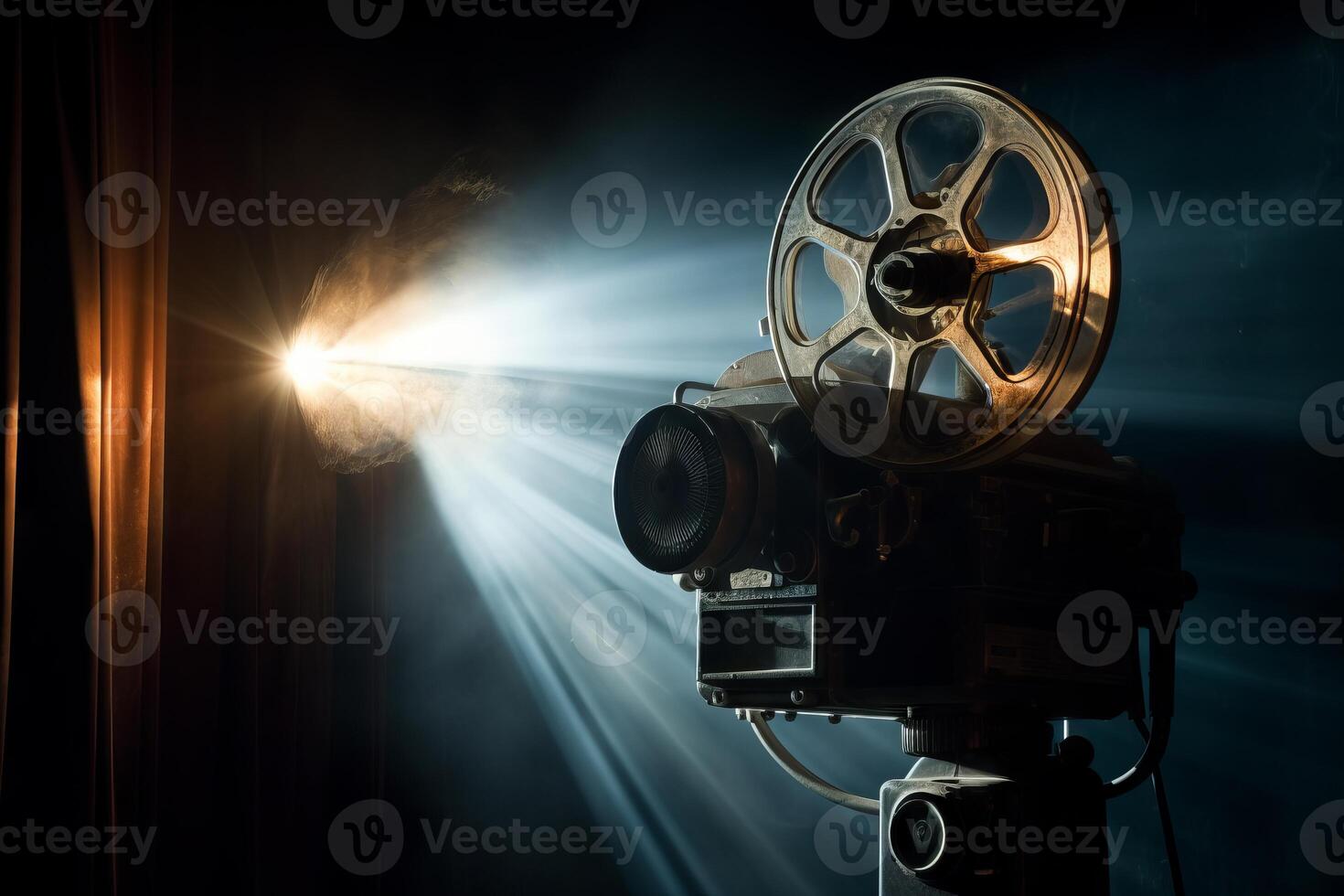 AI generated Movie projector casting light onto a cinema screen. Generative AI photo