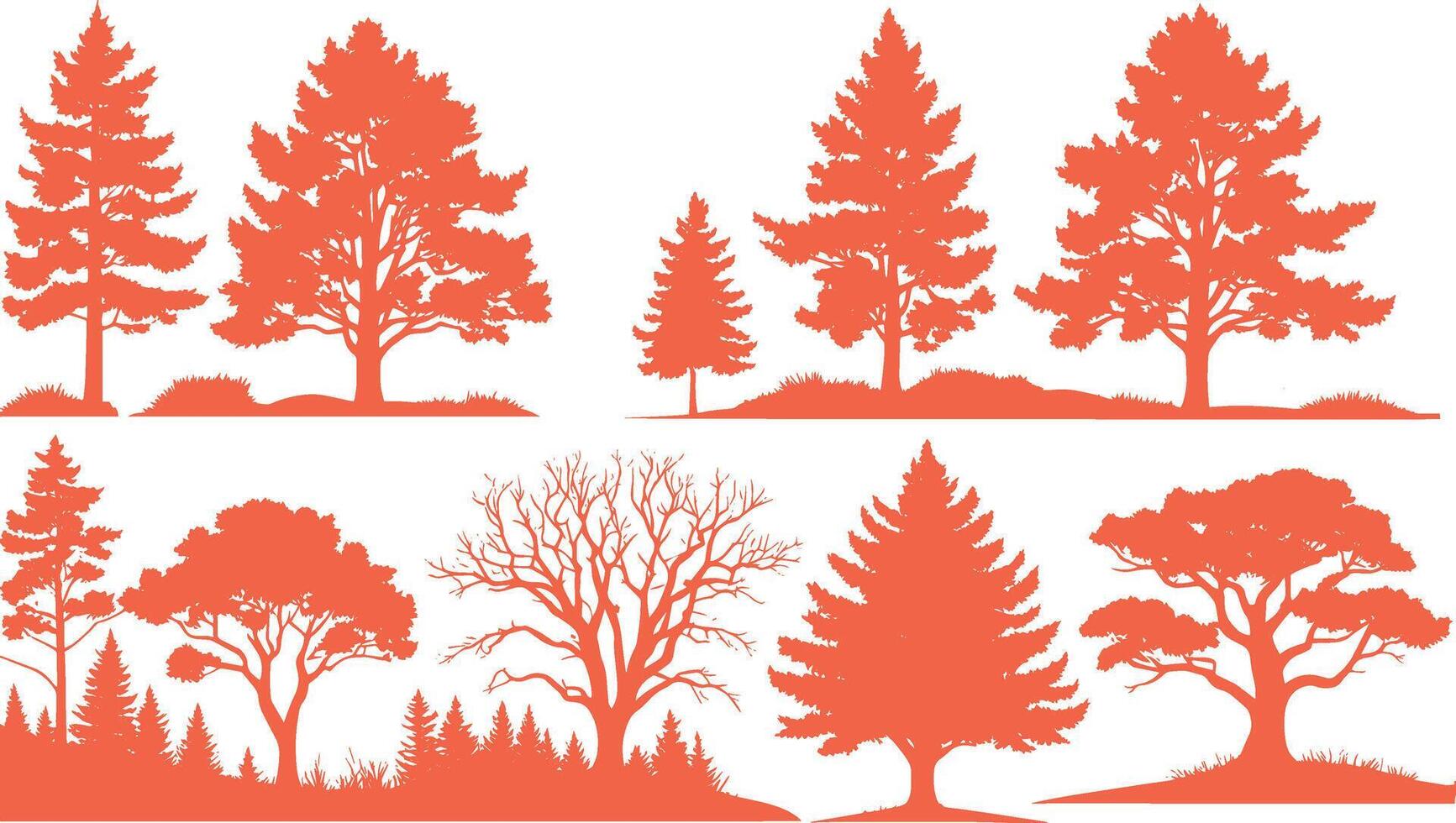 Vector silhouette of tree on white background.
