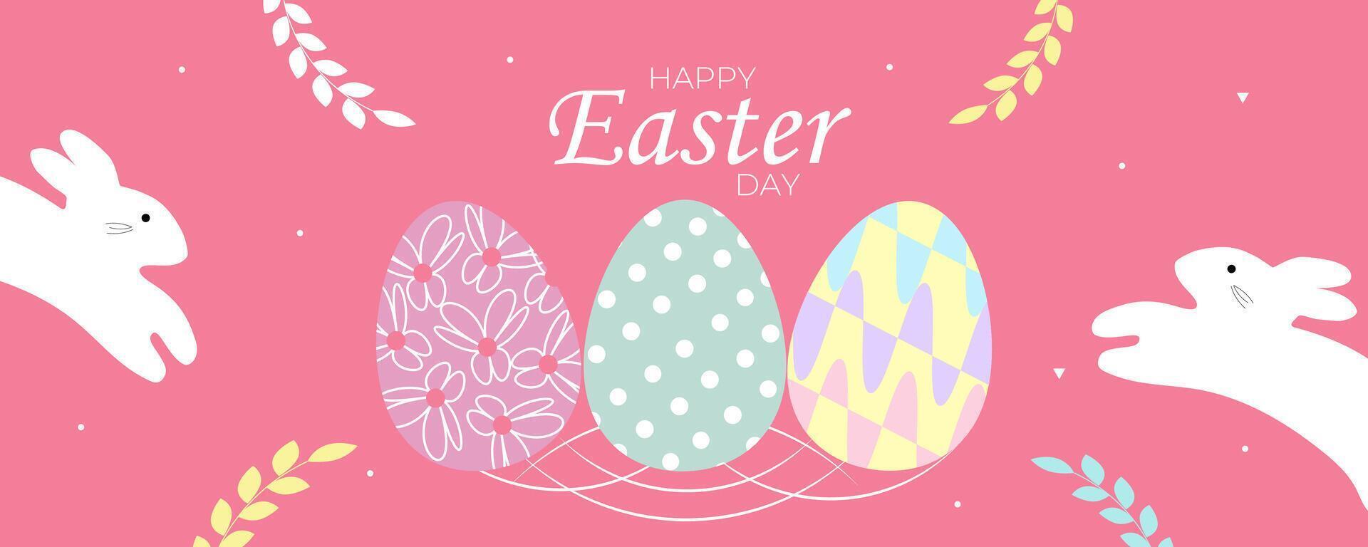 Happy easter day eggs bunny design template banner illustration background design vector