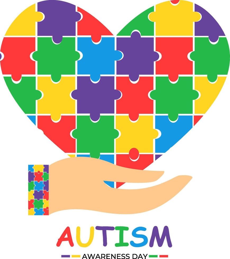 mundo autismo conciencia día mano amor rompecabezas rompecabezas ilustración póster bandera antecedentes vector