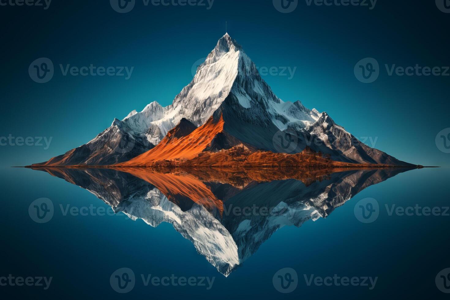 AI generated Reflection of a mountain peak in a mirror like lake. Generative AI photo
