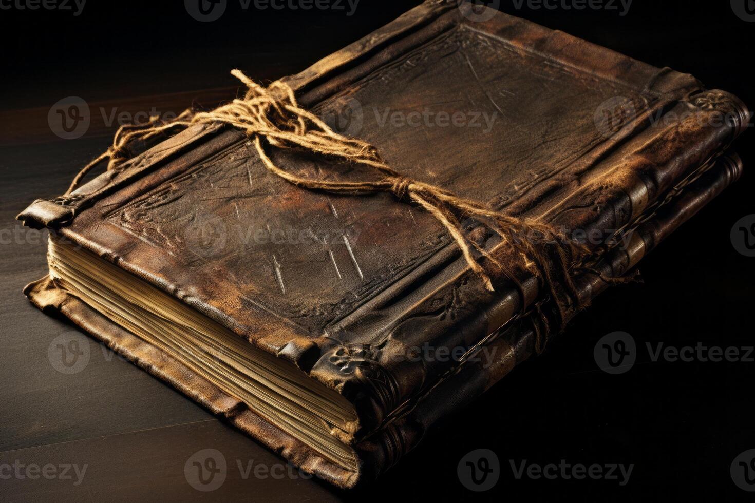 AI generated A weathered antique book with a leather cover. Generative AI photo