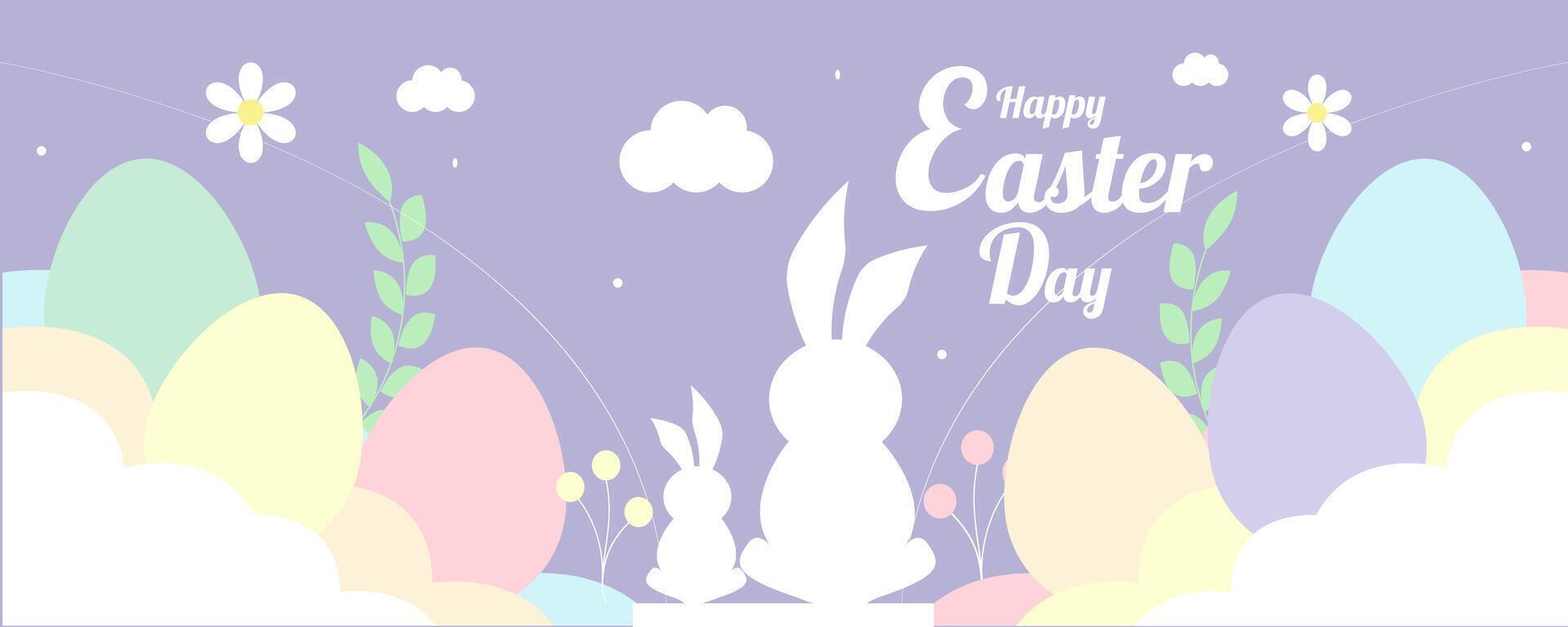 Flat easter day decorated greeting card illustration banner template background design vector