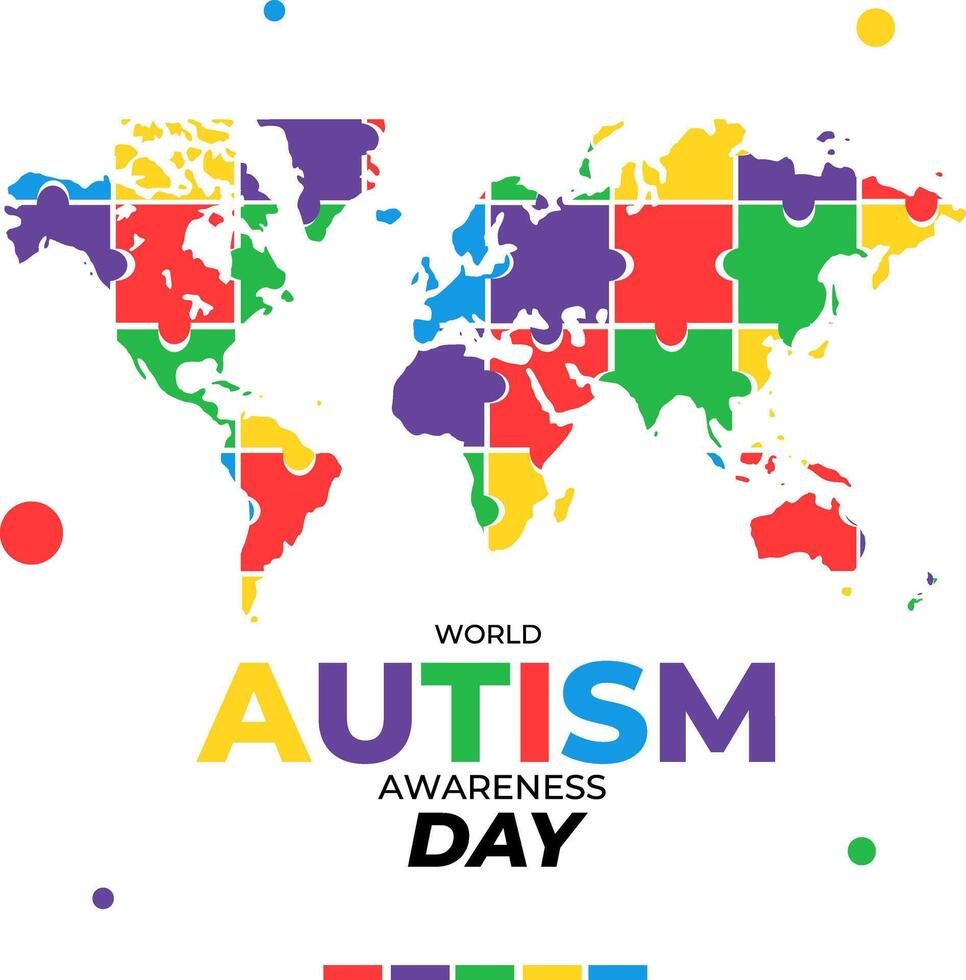 World autism awareness day puzzle maps poster background concept illustration design vector