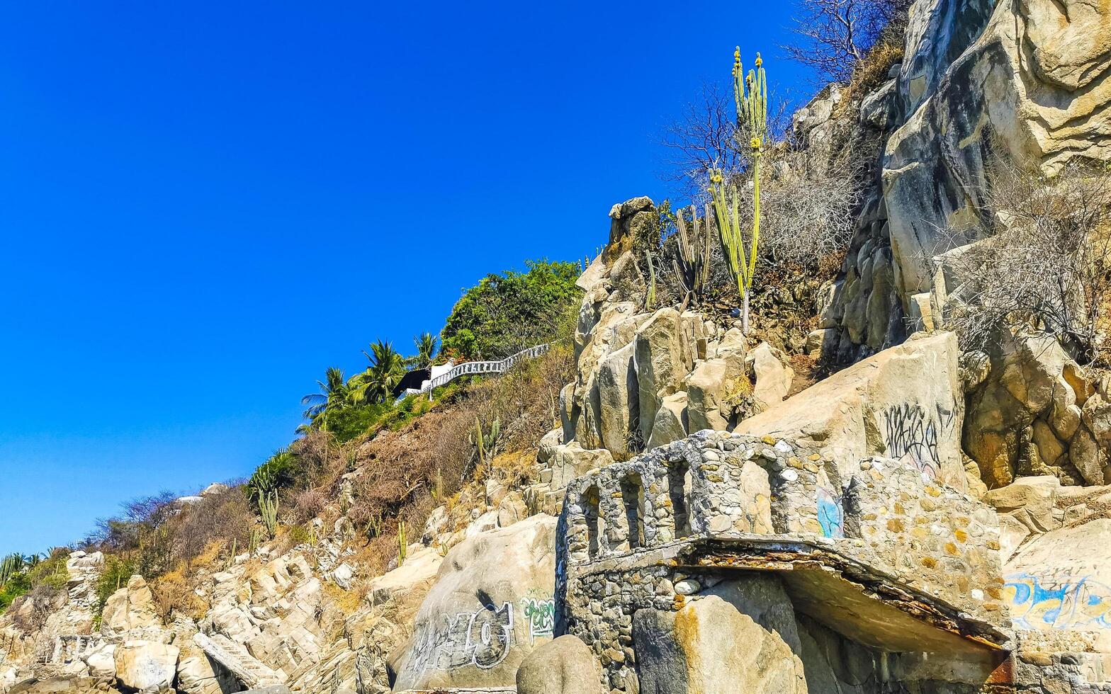 Puerto Escondido Oaxaca Mexico 2023 Beautiful rocks cliffs boulders mountain in Puerto Escondido Mexico. photo