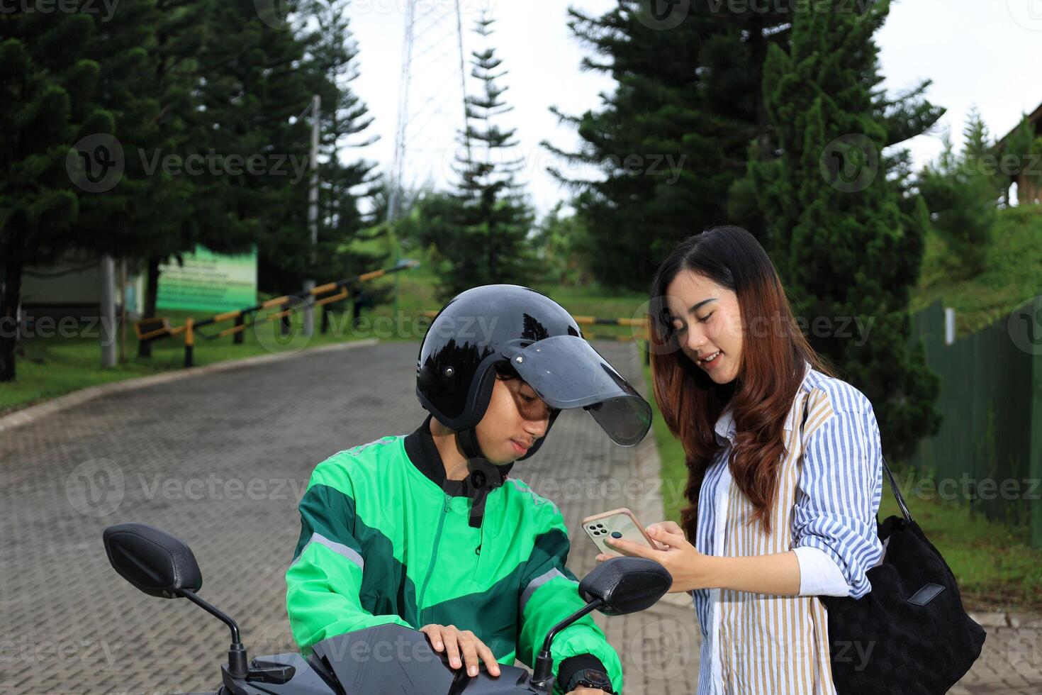Female Taxi Motorbike Customer Ordering Online Transport photo