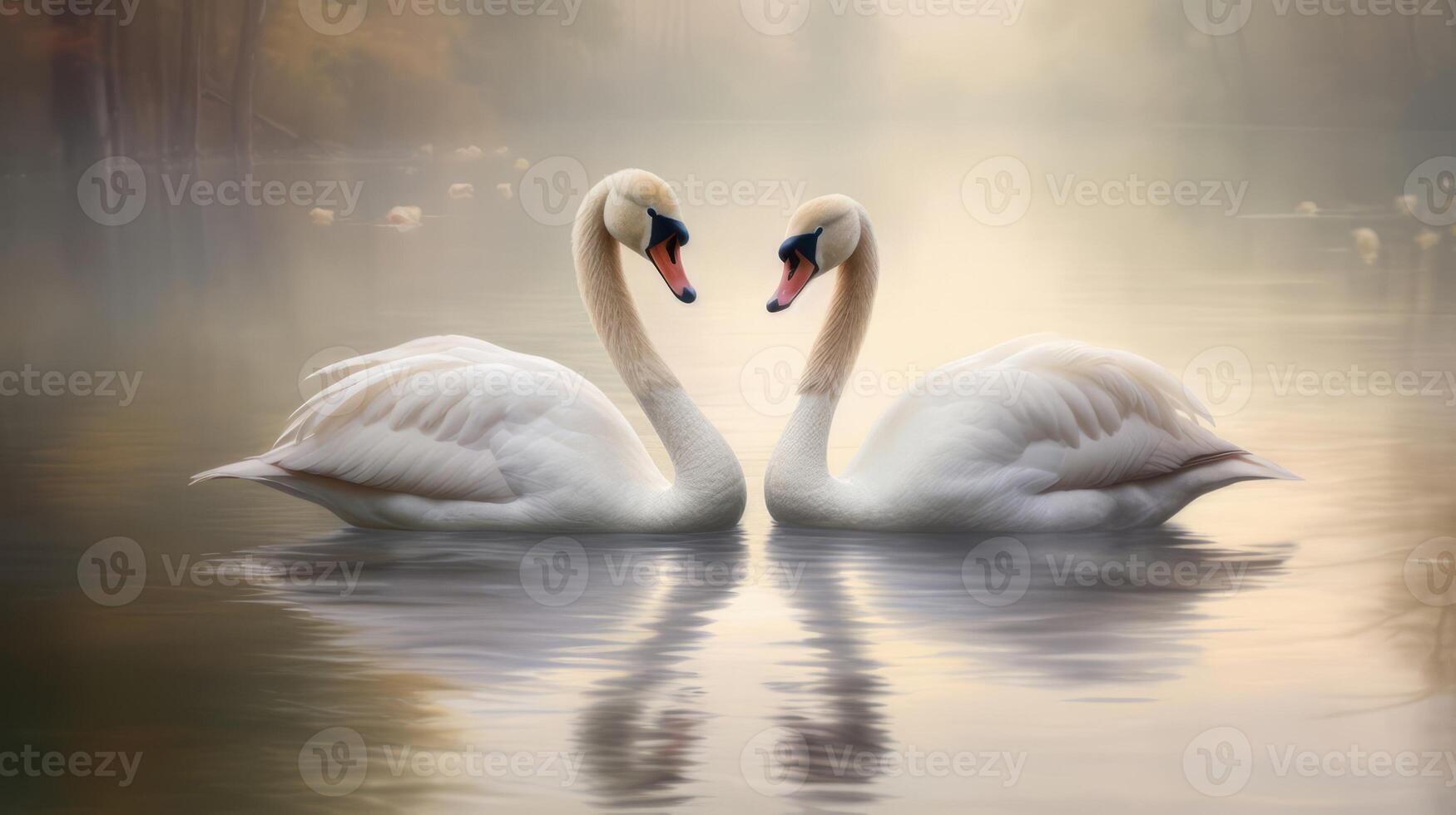 AI generated Two swans are swimming in the water together. Generative AI photo