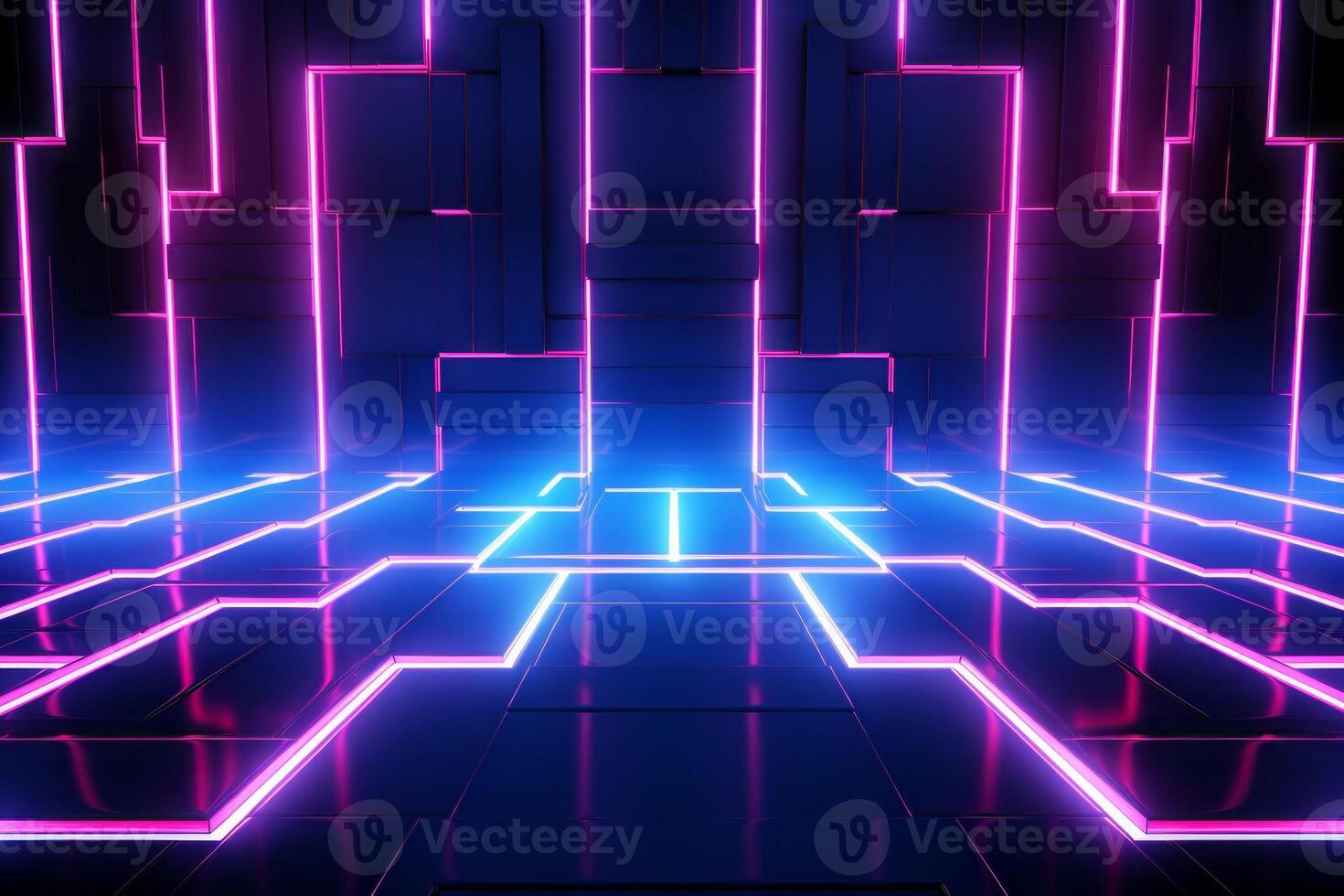 AI generated Futuristic and high-tech background with neon light patterns and grids. Generative AI photo