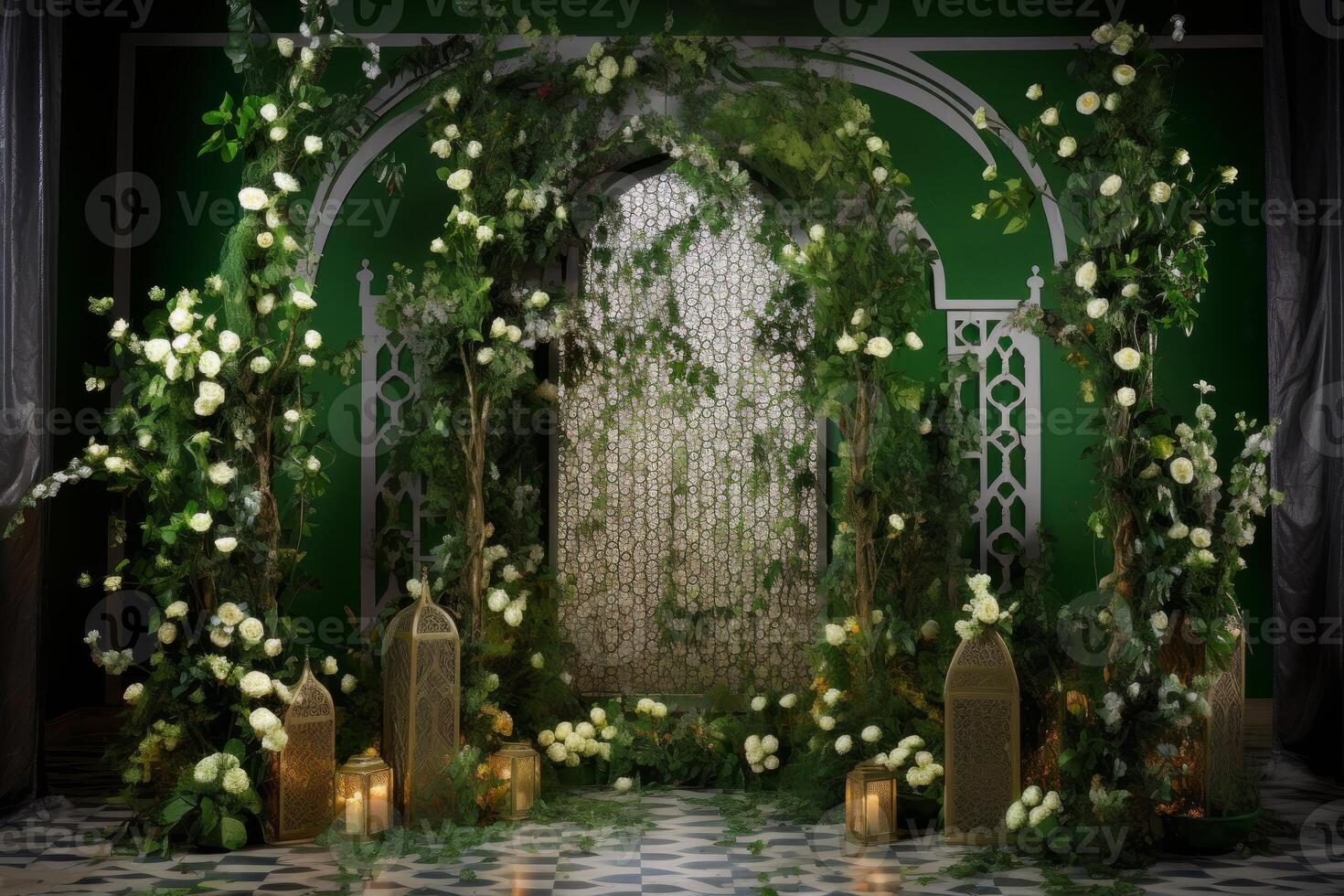 AI generated Floral motifs and Islamic decorations. Generative AI photo
