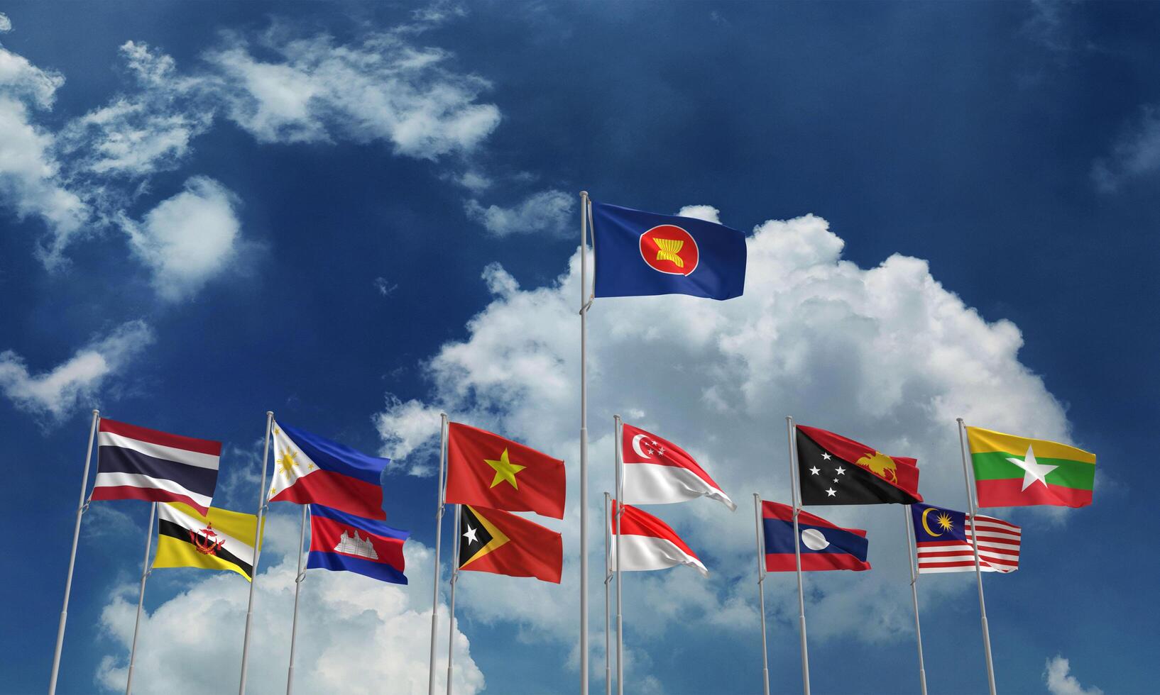 asean aec group country national international economy indonesia asian lao malysia philippine singapore vietnam cambodia community southeast brunei together partnership international blue sky banner photo