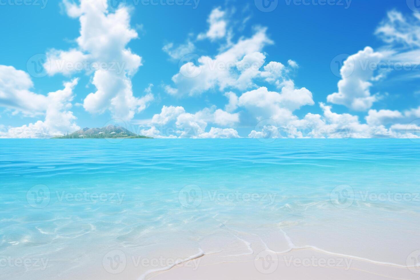AI generated Tranquil beach scene with gentle waves making for a serene background. Generative AI photo