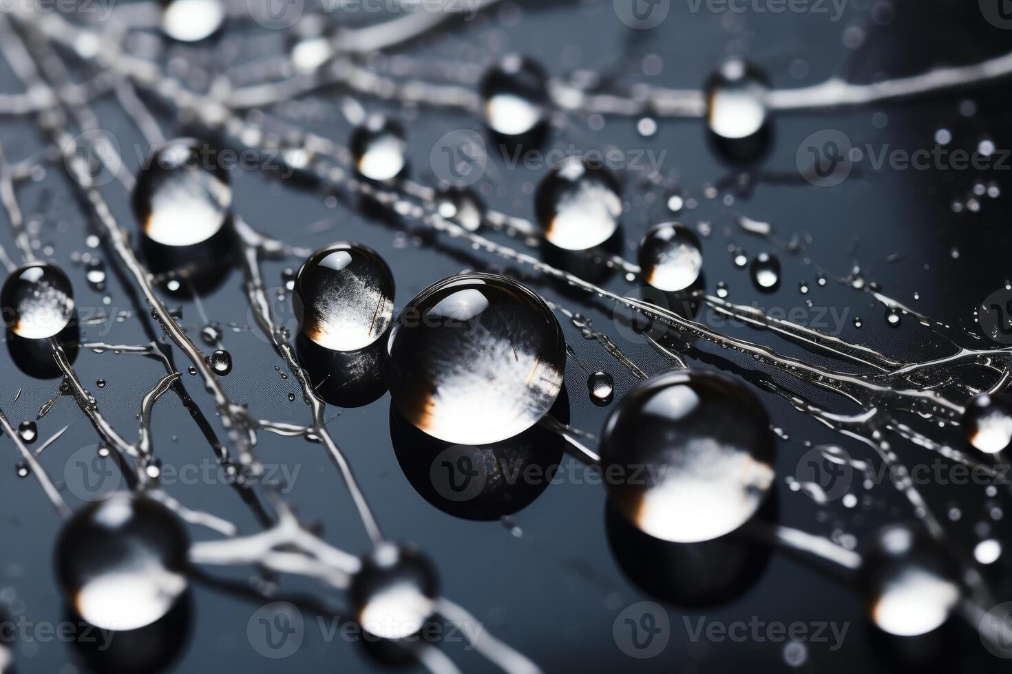 AI generated An extreme close-up of a raindrop on a spider's web. Generative AI photo