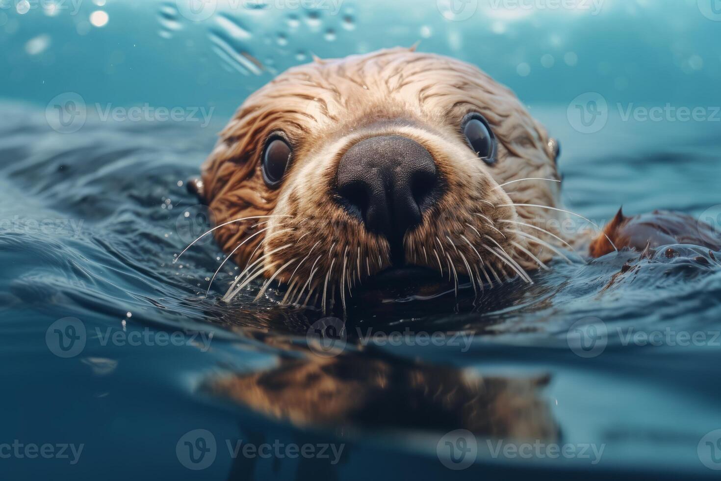 AI generated A curious sea otter floating on its back. Generative AI photo
