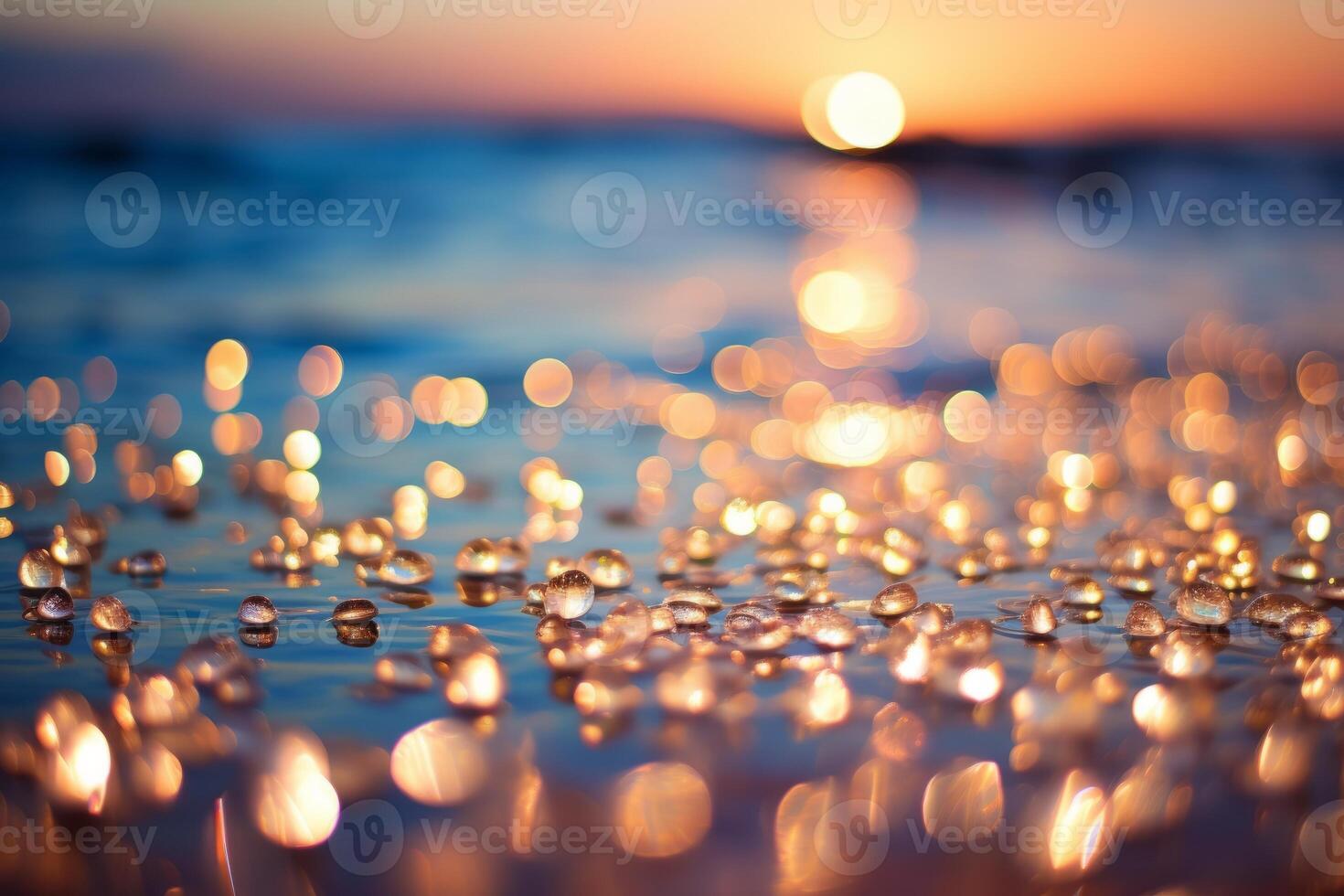 AI generated Water droplets glistening on a sandy beach. Generative AI photo