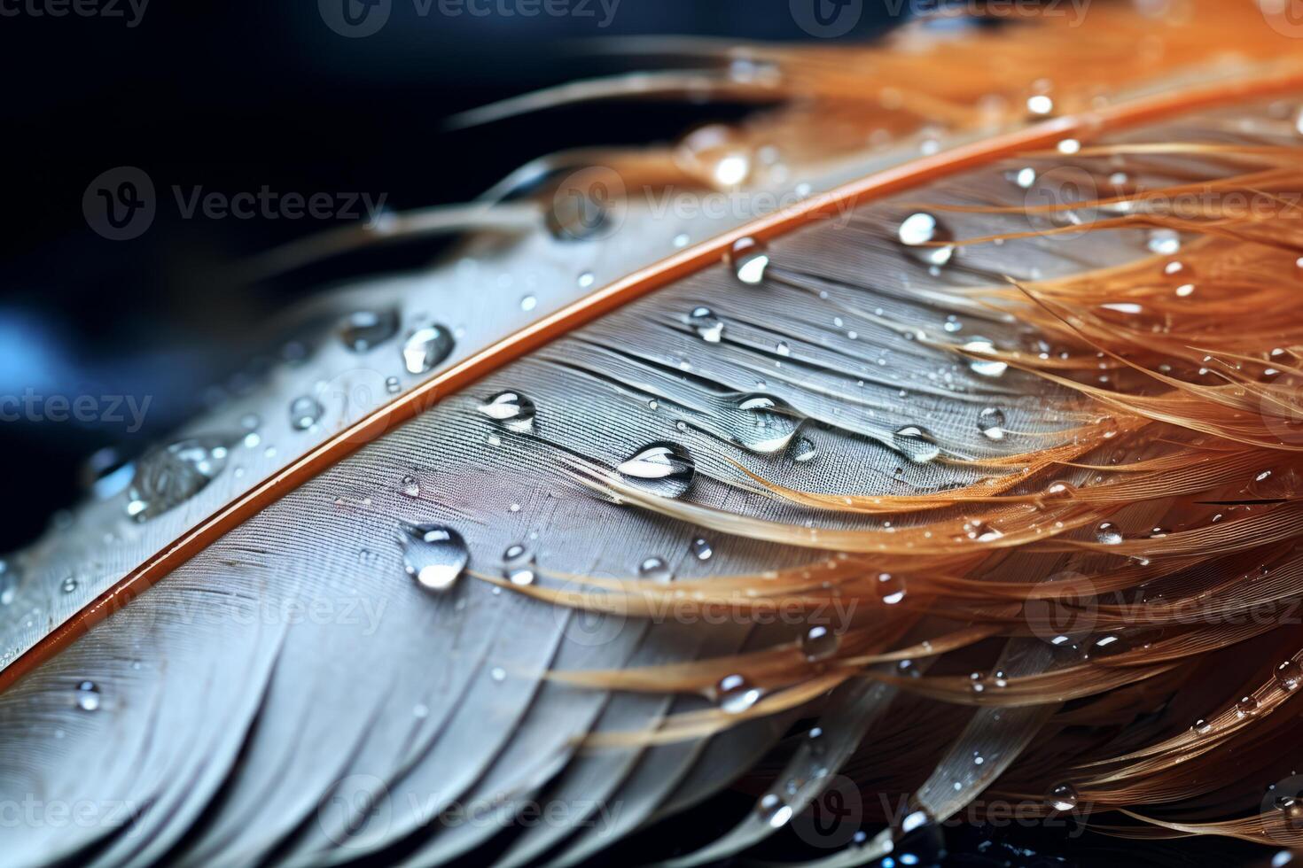 AI generated Close-up of a rain-soaked feather, revealing its fine structure. Generative AI photo