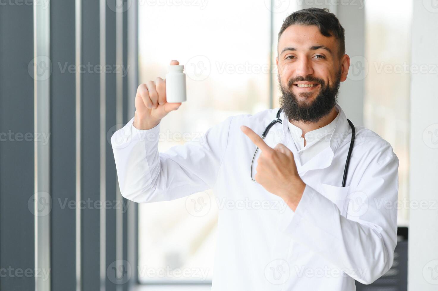 Doctor's hand offering pills. Healthcare concept. photo