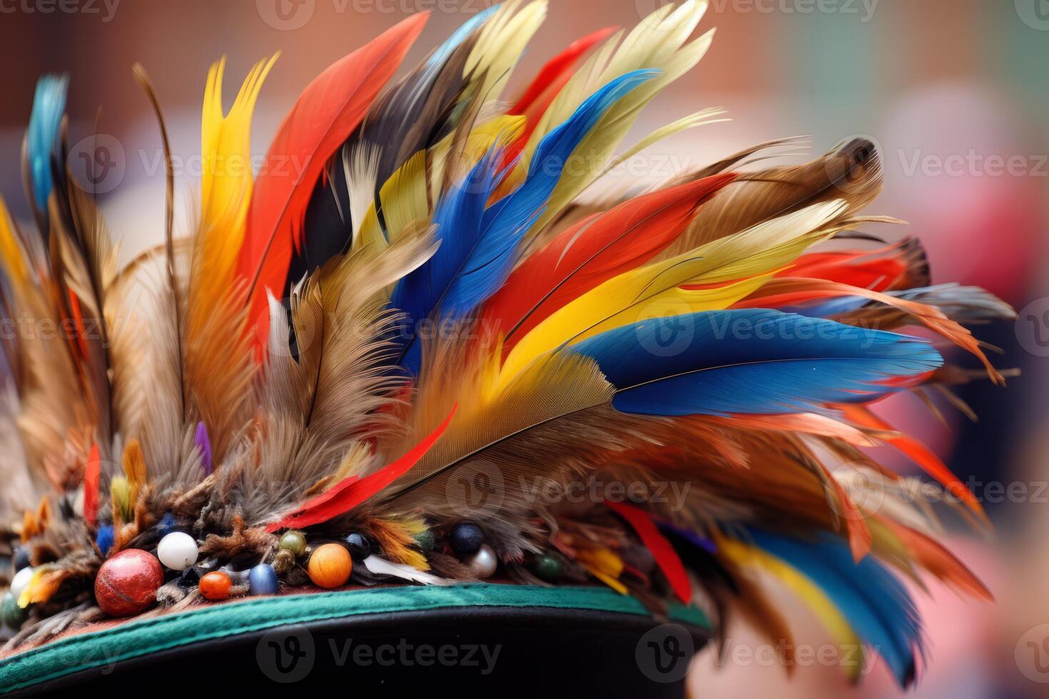 AI generated Close up of a hat with feathers on it. Generative AI photo