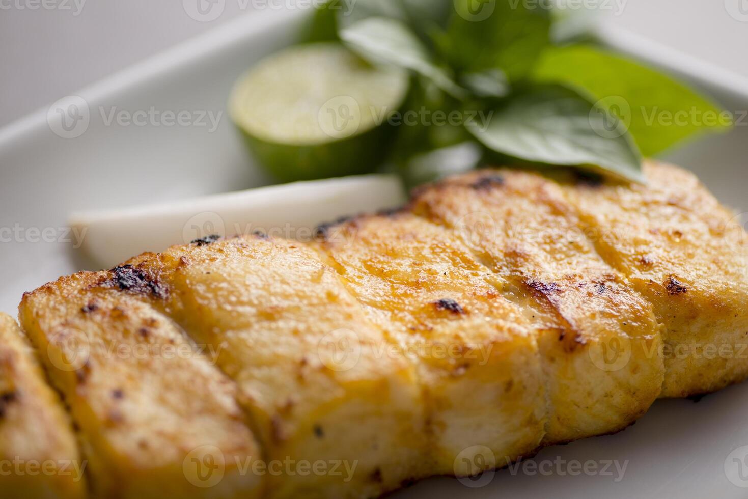 mahi kebab or fish tikka served in dish isolated on grey background top view of arabic food photo