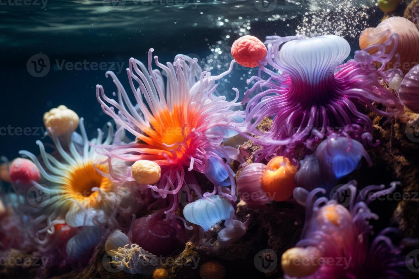 AI generated Colorful sea anes waving in the water's current. Generative AI photo