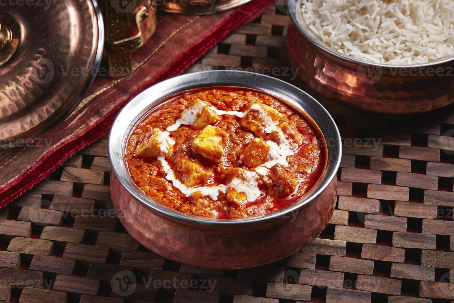 Butter daal makhani with white rice served in dish isolated on table side view of middle east food photo