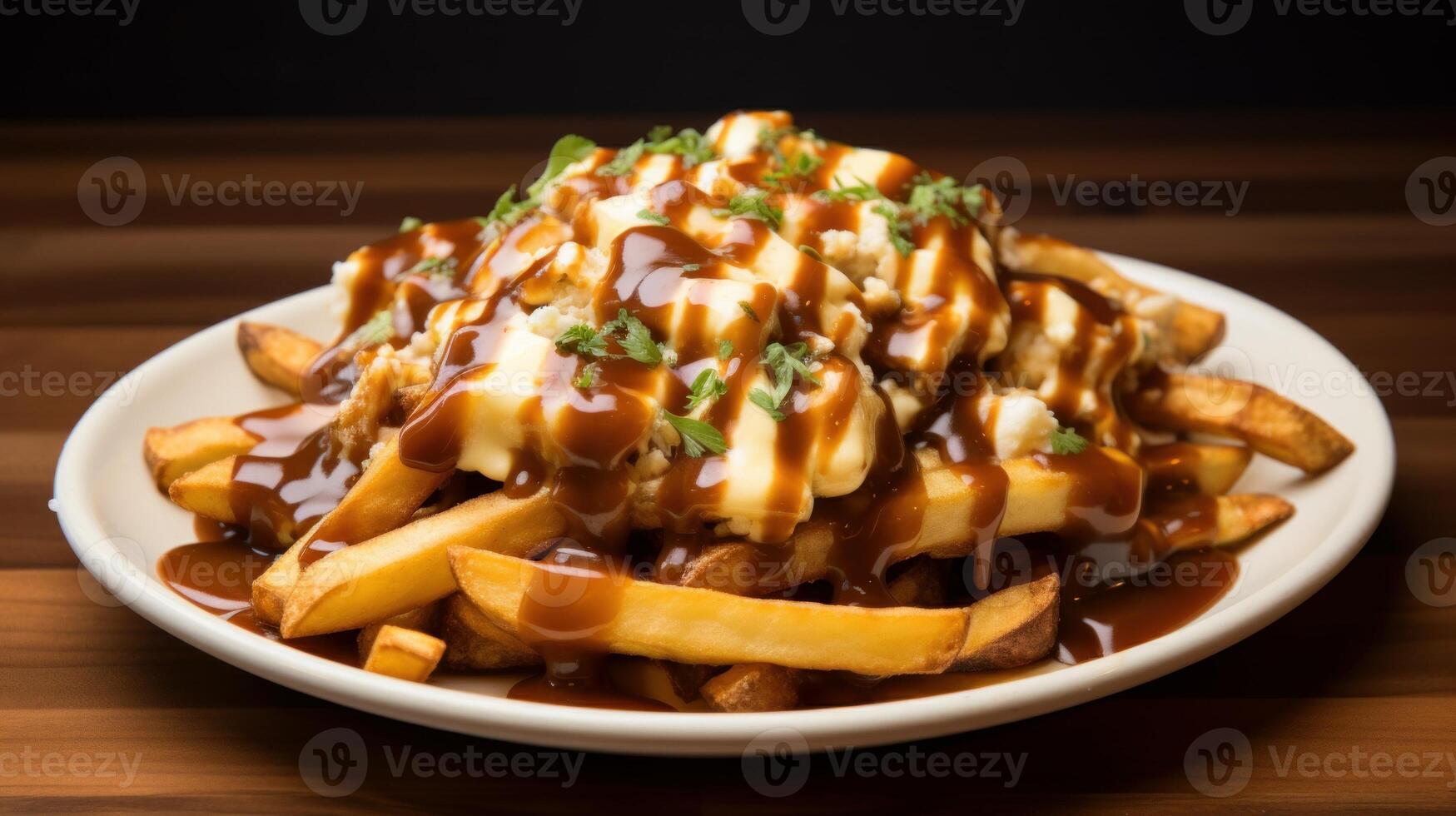 AI generated Greasy and mouthwatering poutine with crispy fries. Generative AI photo