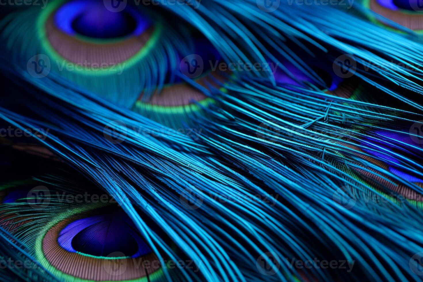 AI generated Macro image showcasing the intricate patterns of a peacock feather. Generative AI photo