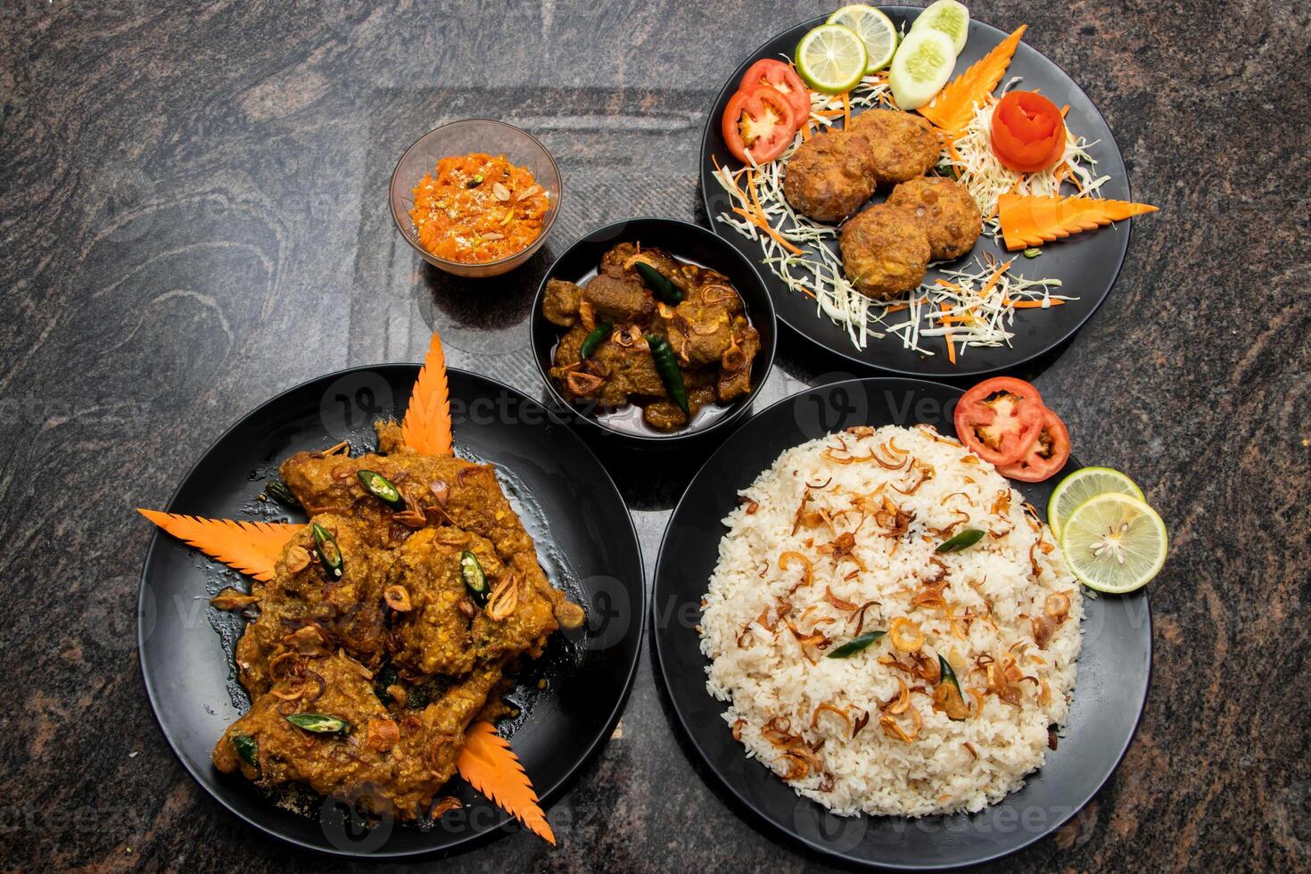 served in dish isolated on background top view of bangladesh and indian food photo