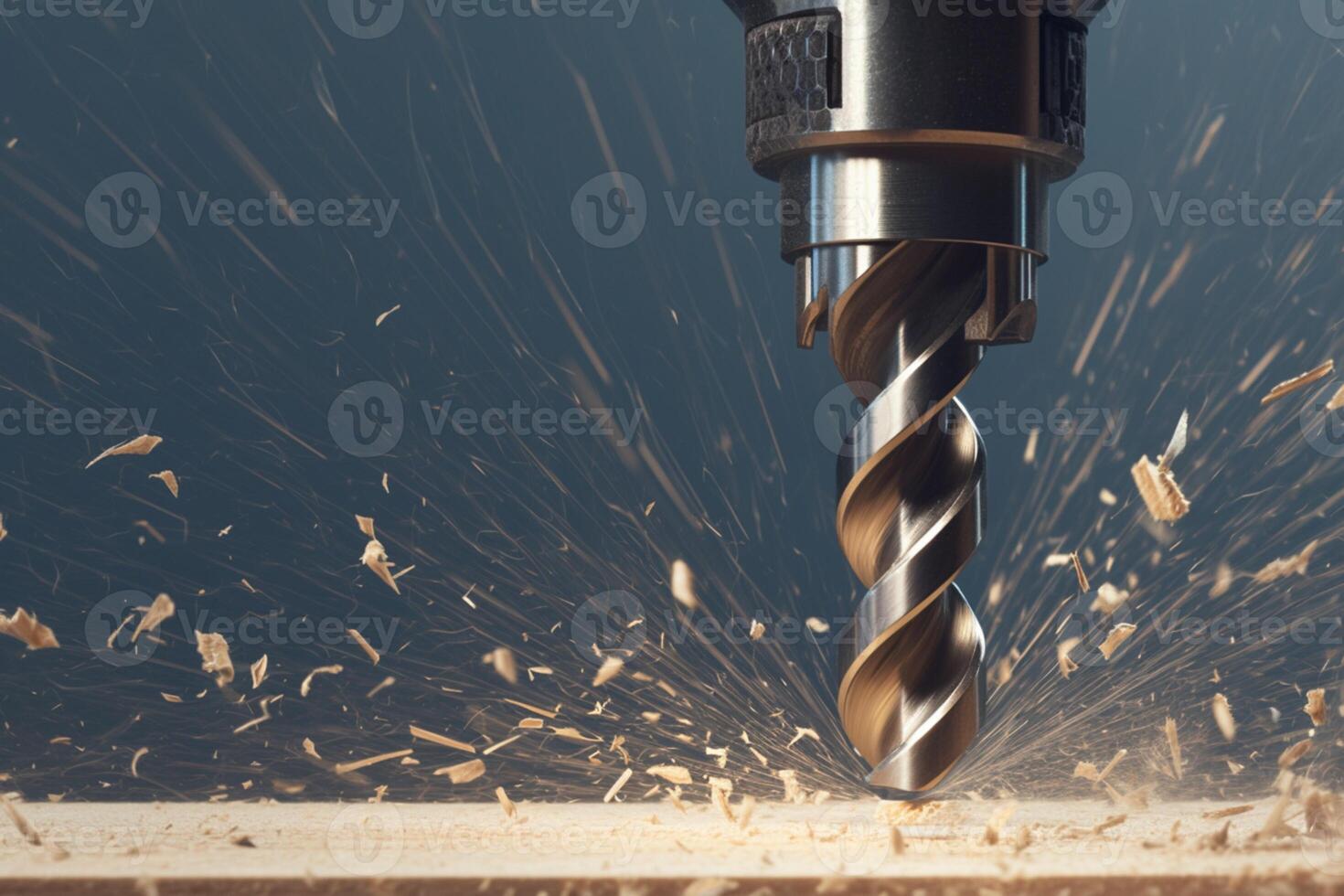 ai generado perforación proceso metal perforar poco en industrial máquina en madera foto