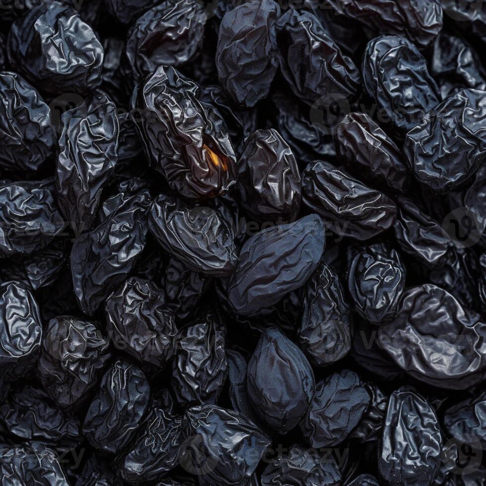 AI generated Dried fruit texture Black raisins, popular and delectable dried grapes For Social Media Post Size photo