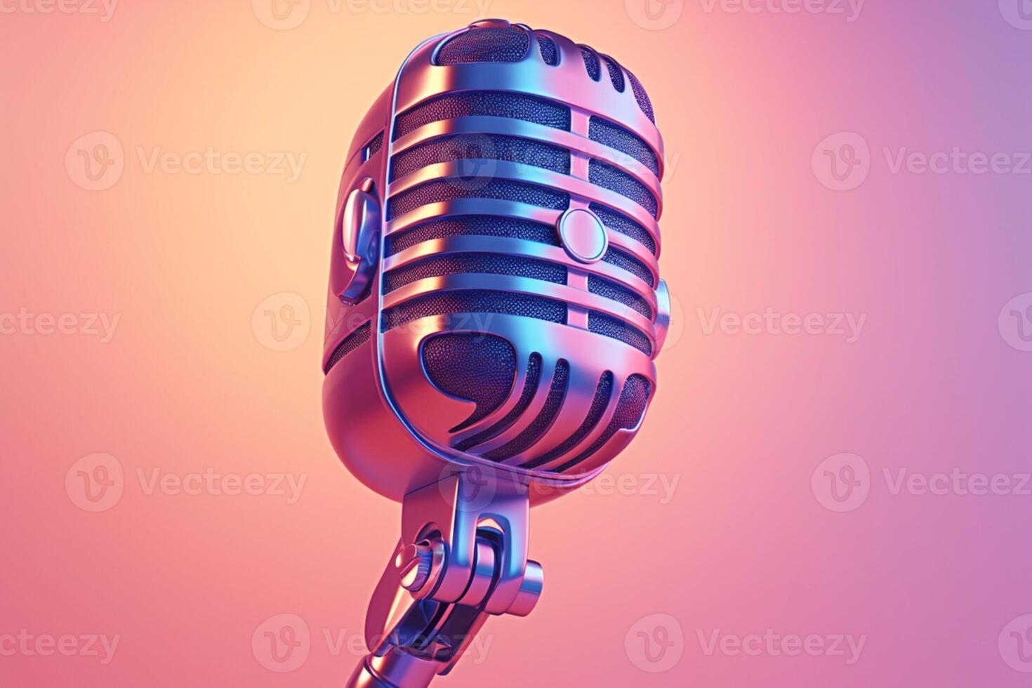 AI generated Pink party mic 3D illustration of retro style microphone photo
