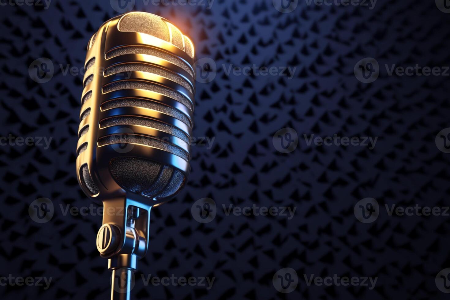 AI generated Audio nostalgia 3D rendering of silver retro microphone in studio photo