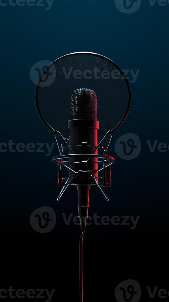 AI generated view Vintage sound setup Black retro microphone in a minimal recording studio Vertical Mobile Wallpaper photo