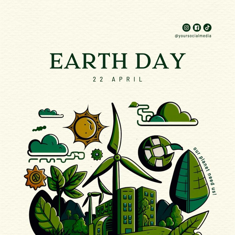 Green Illustrated Earth Day Instagram Post template