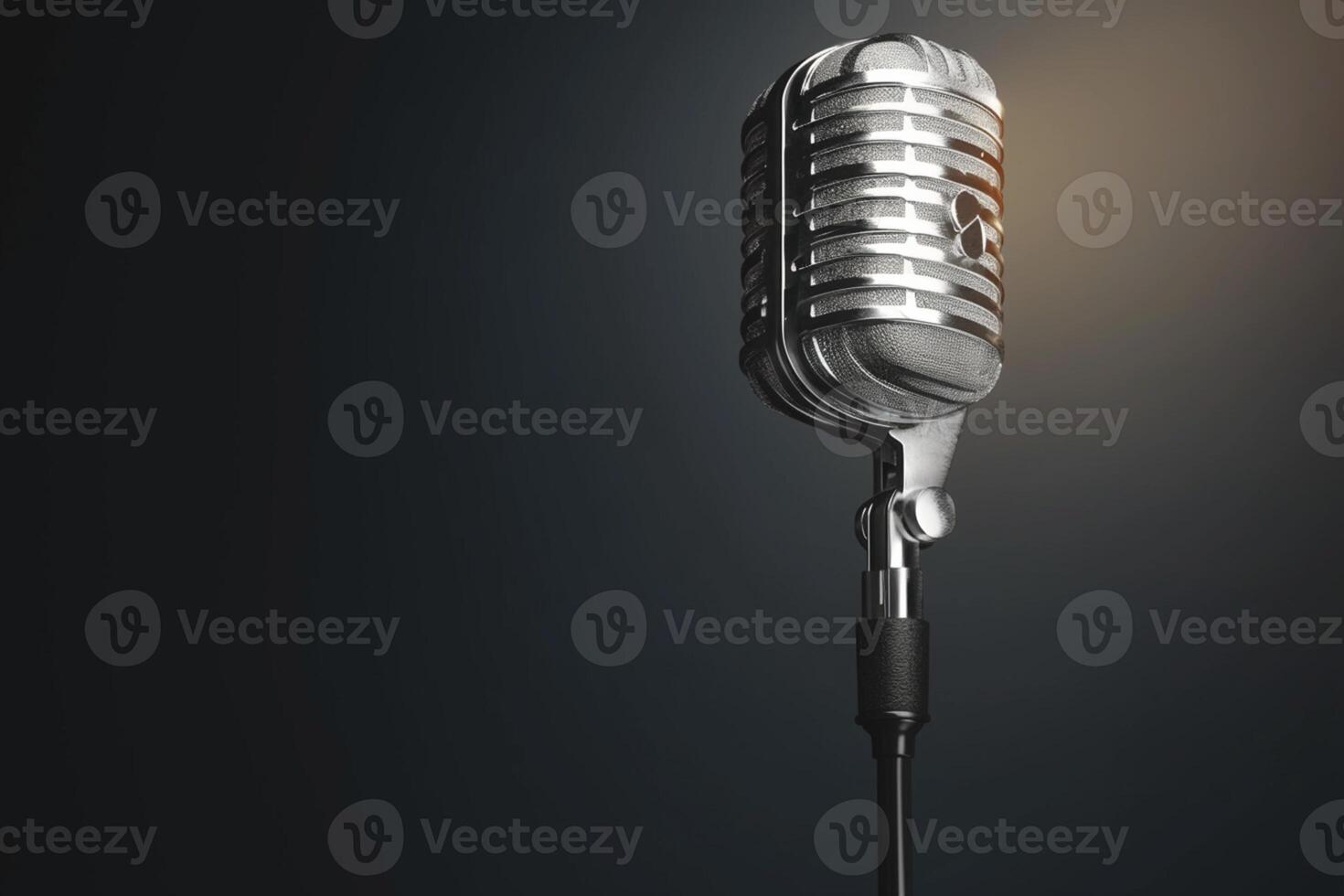 AI generated Nostalgic audio setup 3D rendering of retro silver microphone on gray photo