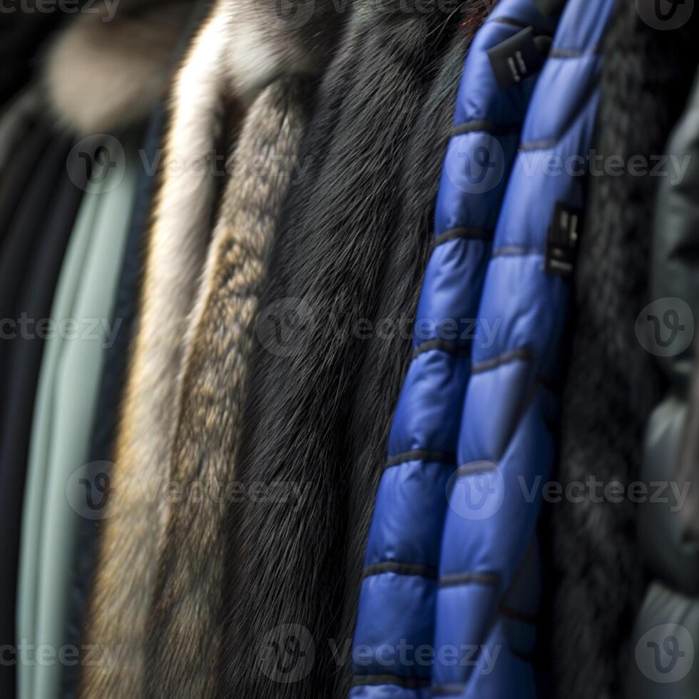 AI generated Luxurious fur coat display Close up of mink fur in store For Social Media Post Size photo