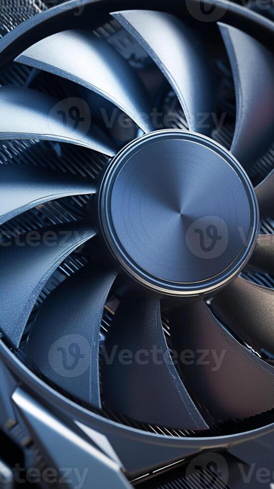 AI generated Gaming hardware focus Close up of video card cooler blades Vertical Mobile Wallpaper photo