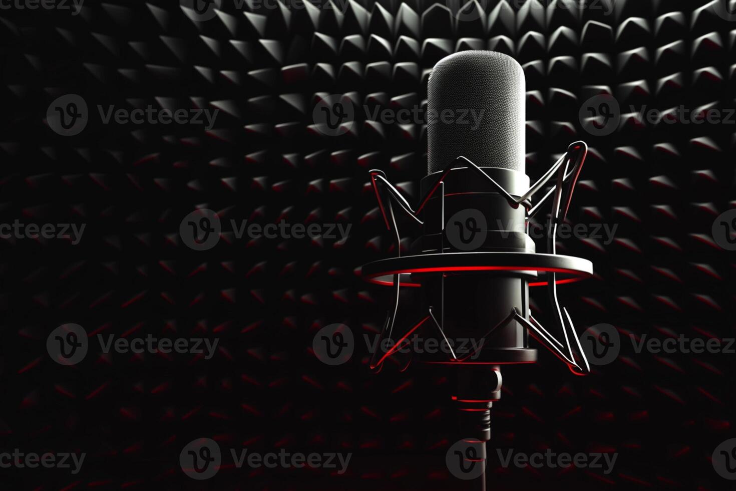 AI generated Minimalist recording studio Black retro microphone against soundproof walls, 3D photo