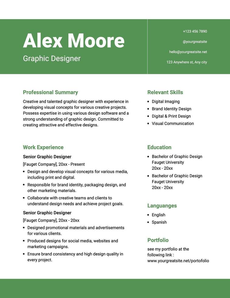 green white simple graphic design resume template