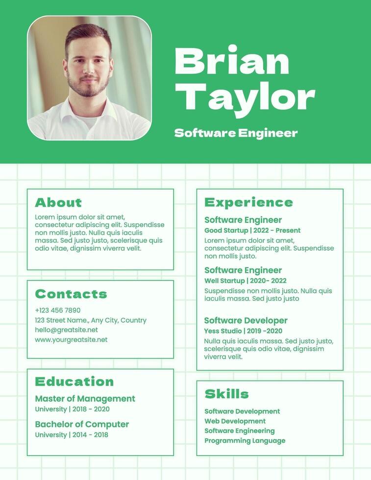 Green Minimalist Resume for Tech Company template